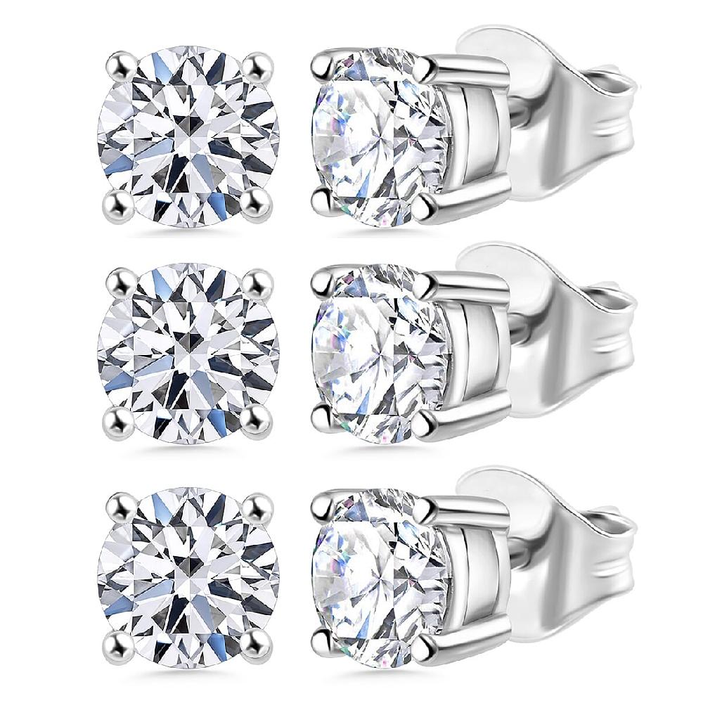 Set of 3 Luxuriant Lab Grown Diamond G SI1 3.00 ctw Solitaire Stud Earrings in 14K White Gold