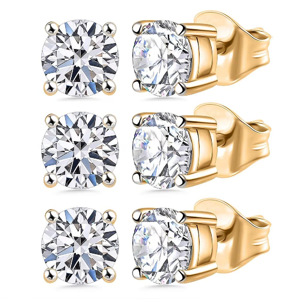 Set of 3 Luxuriant Lab Grown Diamond G SI1 3.00 ctw Solitaire Stud Earrings in 14K Yellow Gold