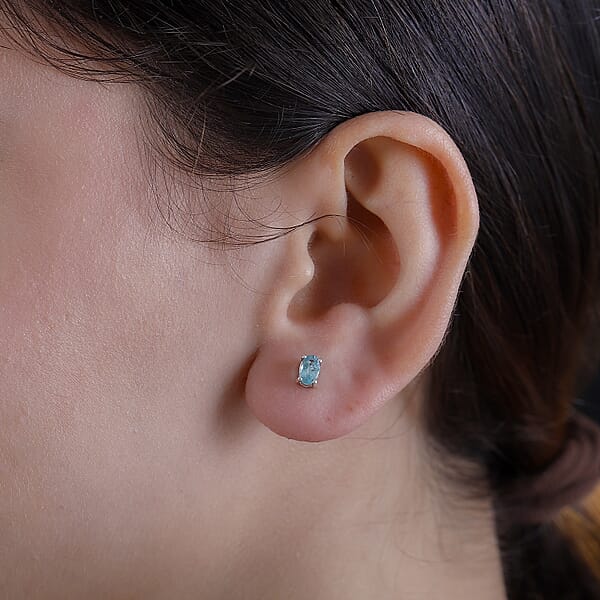 Set Of 3 Madagascar Lagoon And Yellow Apatite Betroka Blue Apatite 2.90 Ctw Solitaire Stud Earrings In Rhodium Over Sterling Silver