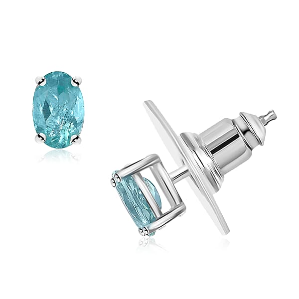 Set Of 3 Madagascar Lagoon And Yellow Apatite Betroka Blue Apatite 2.90 Ctw Solitaire Stud Earrings In Rhodium Over Sterling Silver