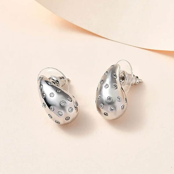 Set Of 3 Moissanite Raindrop Tear Drop Statement Earrings In Vermeil Yellow Rose Gold And Platinum Over Sterling Silver 2.90 Ctw