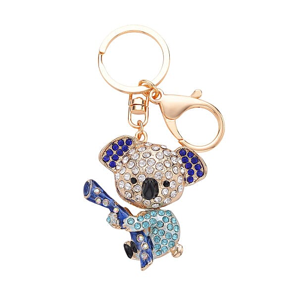 Set Of 3 Multi Color Austrian Crystal Enameled Elephant Cat And Tiger Keychain In Dualtone