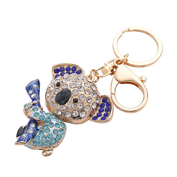 Set Of 3 Multi Color Austrian Crystal Enameled Elephant Cat And Tiger Keychain In Dualtone