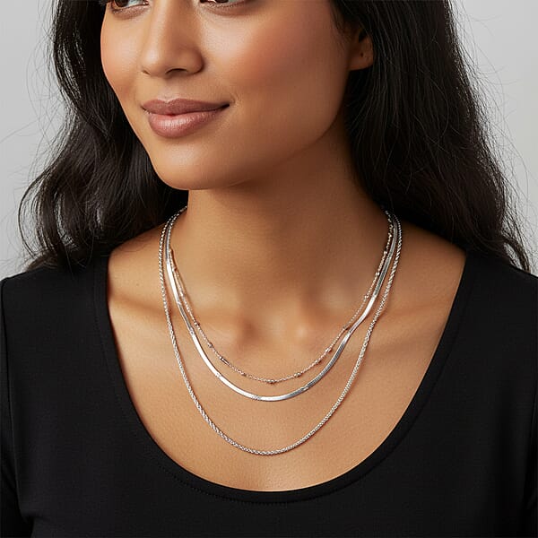Set Of 3 Snake Link And Twisted Rope Chain Necklace In Stainless Steel 20-22 Inches