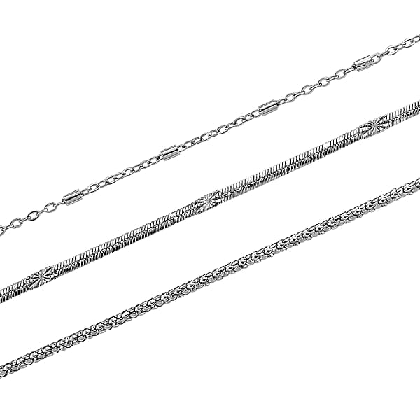 Set Of 3 Snake Link And Twisted Rope Chain Necklace In Stainless Steel 20-22 Inches