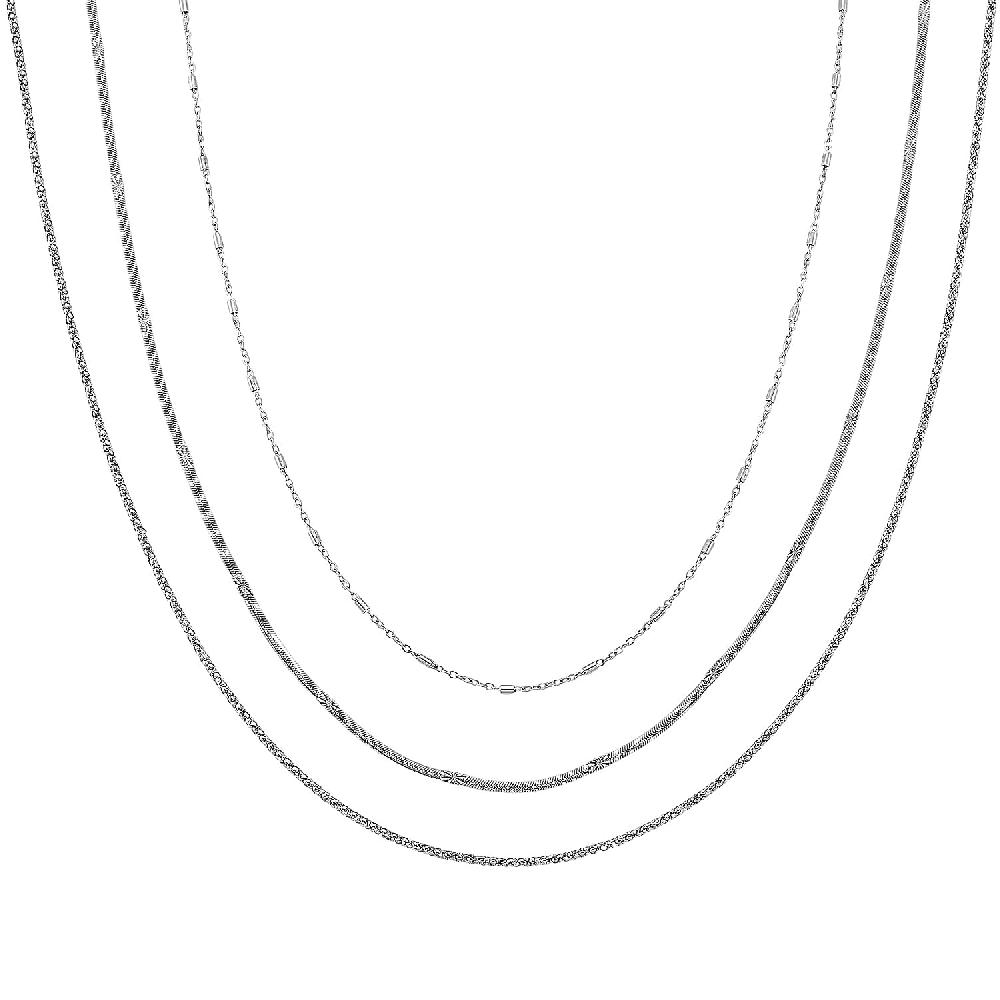 Set of 3 Snake Link and Twisted Rope Chain Necklace in Stainless Steel 20-22 Inches