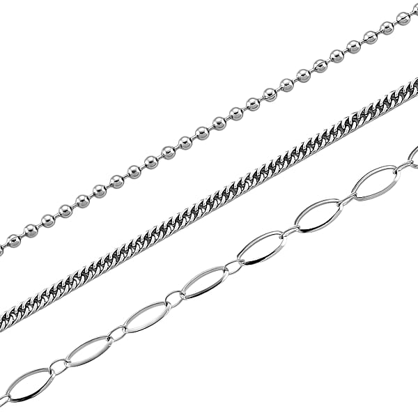 Set Of 3 Wave Cloud And Beaded Texture Necklace In Stainless Steel 20-22 Inches