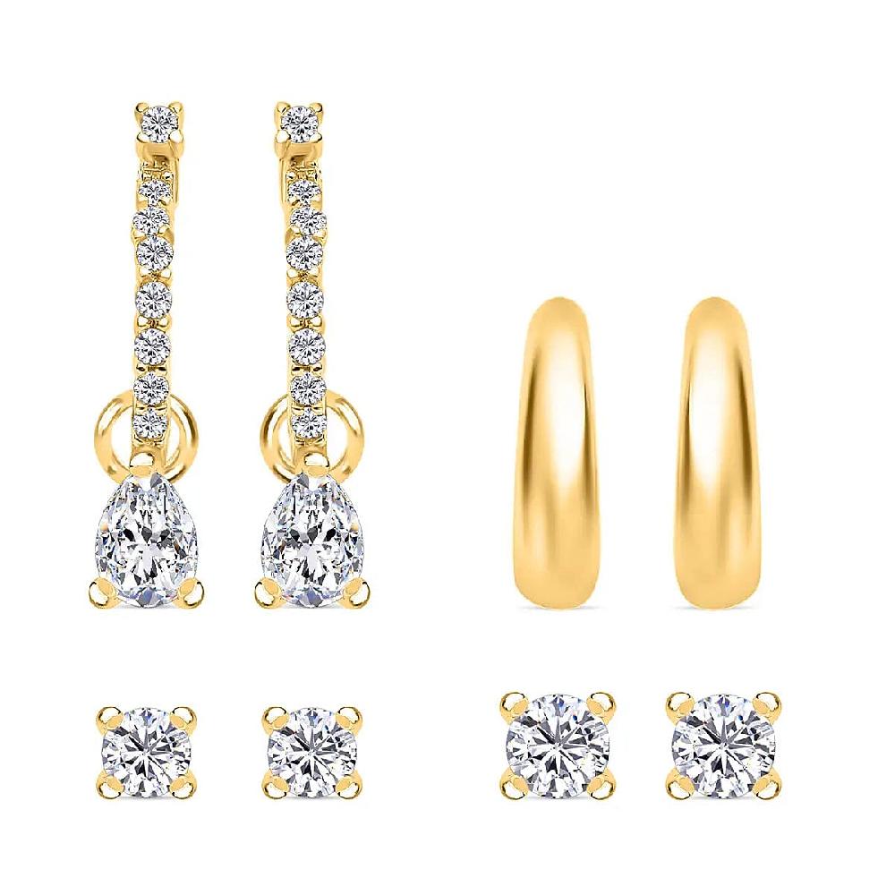 Set of 4 Simulated Diamond 2.85 ctw Earrings Huggie Hoop Earrings with Tear Drop Interchangeable Charms Plain Ear Cuffs Stud Earrings For Women in 14K YG Over Sterling Silver