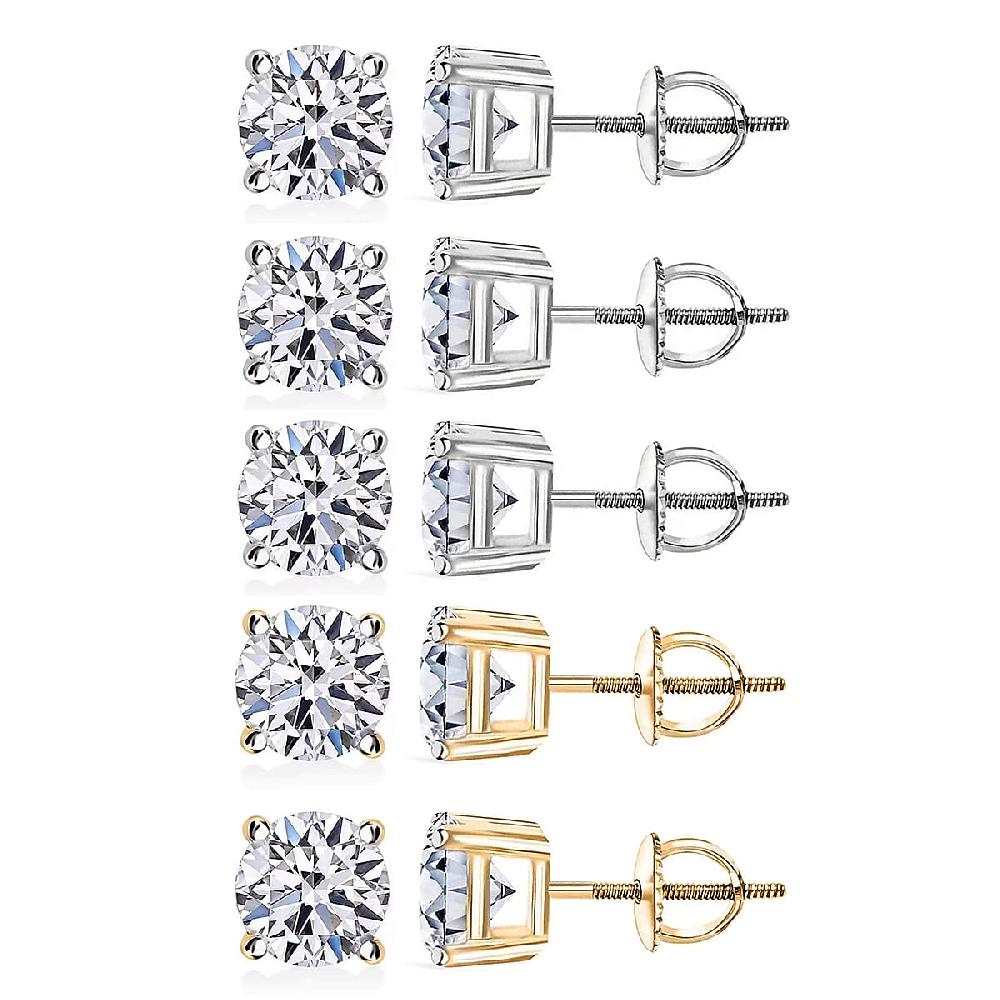 Set of 5 14K White and Yellow Gold Luxuriant Lab Grown Diamond (G SI1) Solitaire Stud Earrings 5.00 ctw (Del. In 10-12 Days)