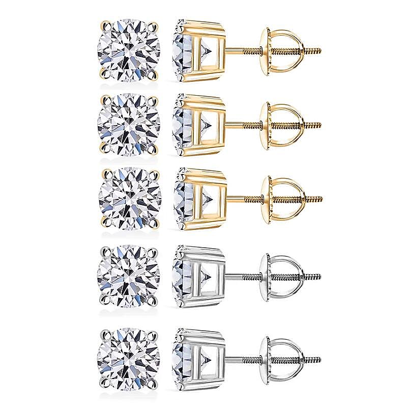 Set of 5 14K Yellow and White Gold Luxuriant Lab Grown Diamond (G SI1) Solitaire Stud Earrings 5.00 ctw (Del. In 10-12 Days)