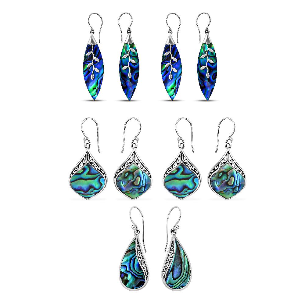 Set of 5 Abalone Shell Earrings in Sterling Silver