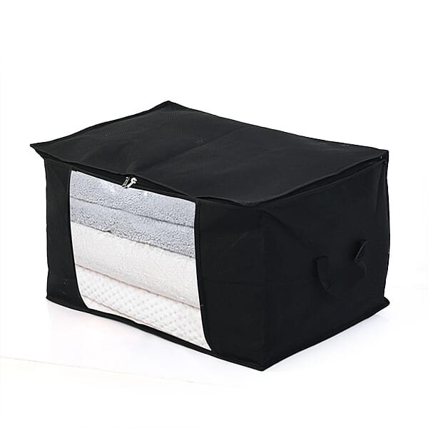 Set Of 5 Black Non-Woven Fabric Storage Bag With Clear Window