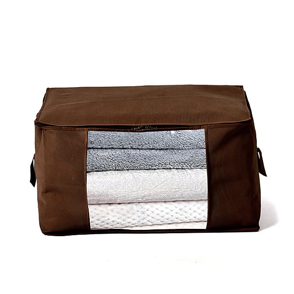 Set Of 5 Brown Non-Woven Fabric Storage Bag With Clear Window