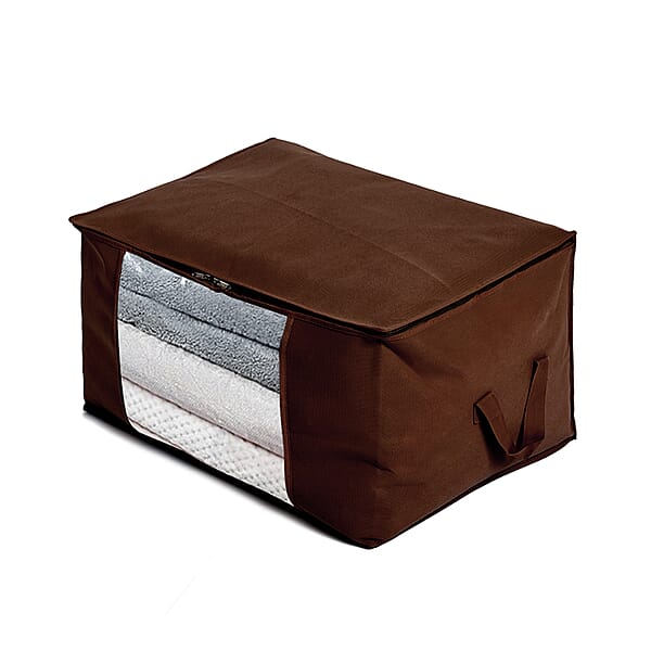 Set Of 5 Brown Non-Woven Fabric Storage Bag With Clear Window