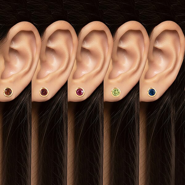 Set Of 5 - D'Joy Poke Free Multi Gemstone 3.25 Ctw Stud Earrings In 18K Vermeil Yellow Gold Over Sterling Silver
