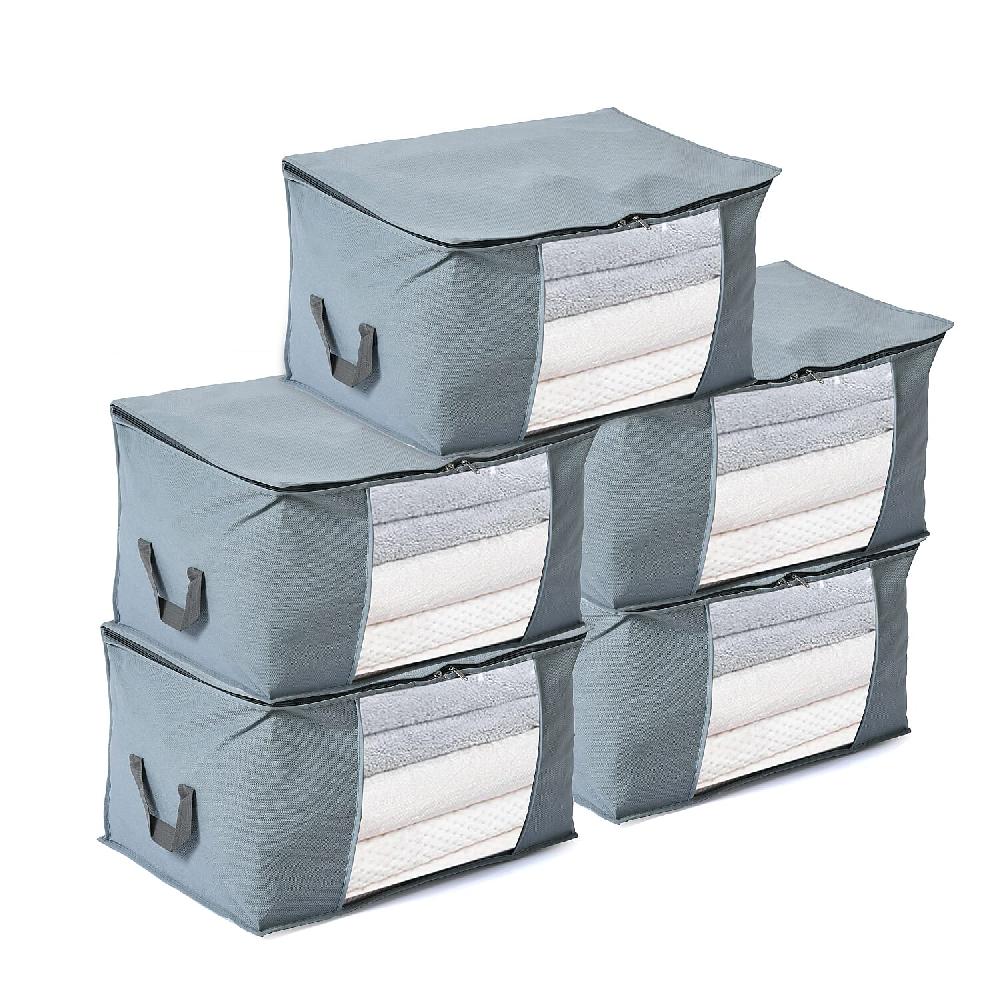 Set of 5 Dark Grey Non-Woven Fabric Storage Bag with Clear Window