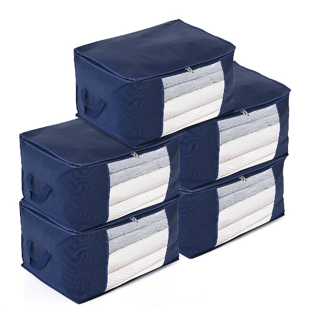 Set of 5 Dark Navy Non-Woven Fabric Storage Bag with Clear Window