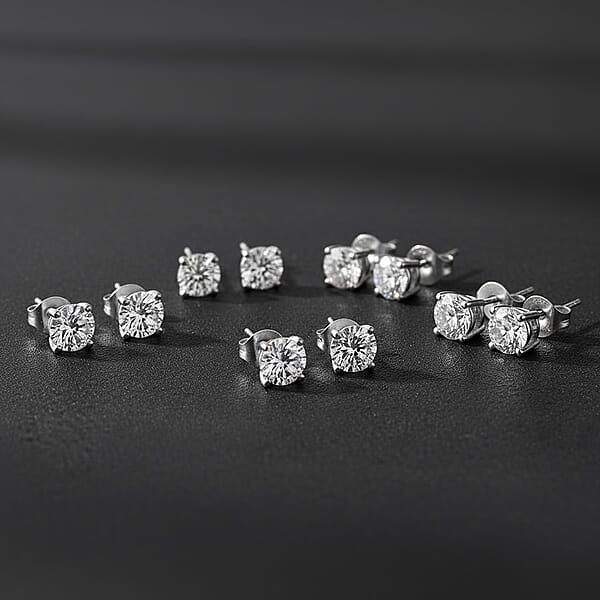Set Of 5 Luxuriant Lab Grown Diamond G-H SI 2.50 Ctw Solitaire Stud Earrings In Platinum Over Sterling Silver