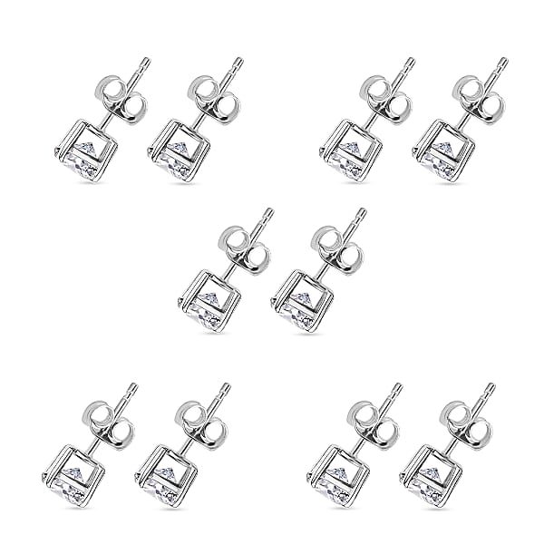 Set Of 5 Luxuriant Lab Grown Diamond G-H SI 2.50 Ctw Solitaire Stud Earrings In Platinum Over Sterling Silver