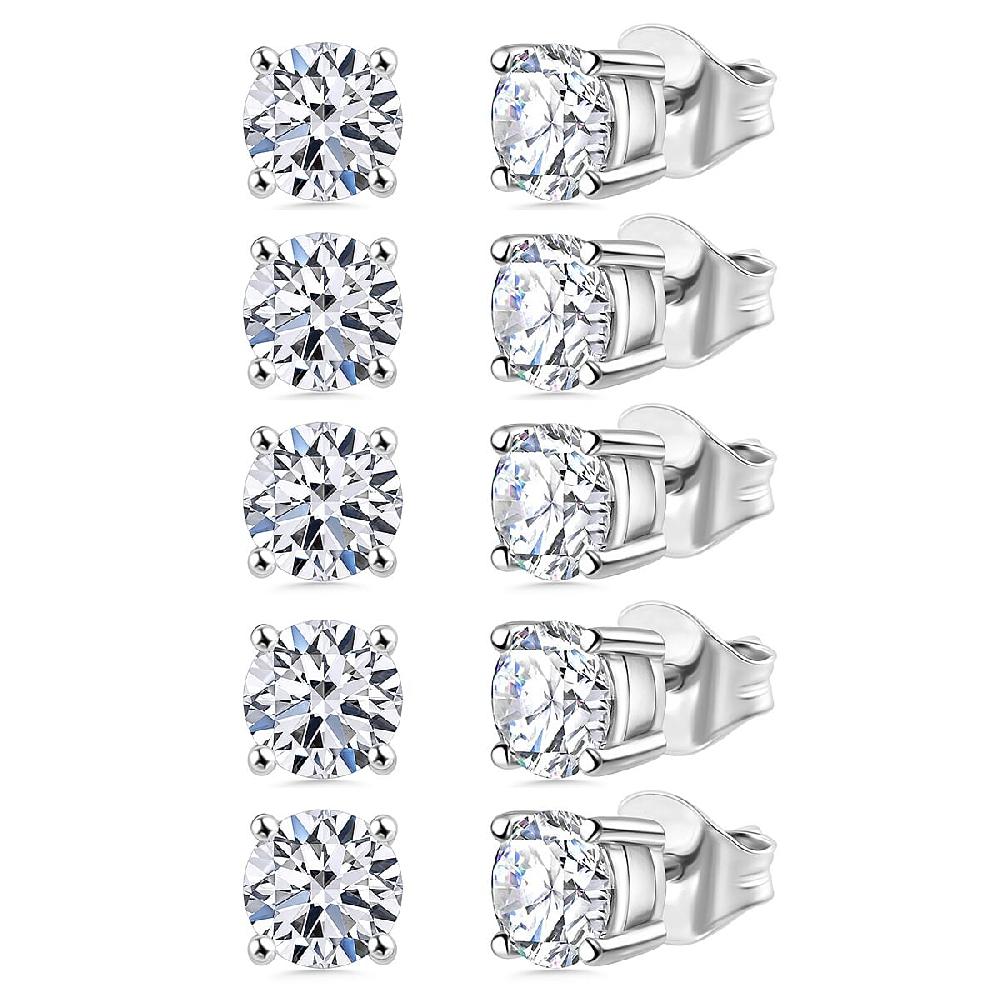 Set of 5 Luxuriant Lab Grown Diamond G-H SI 2.50 ctw Solitaire Stud Earrings in Platinum Over Sterling Silver