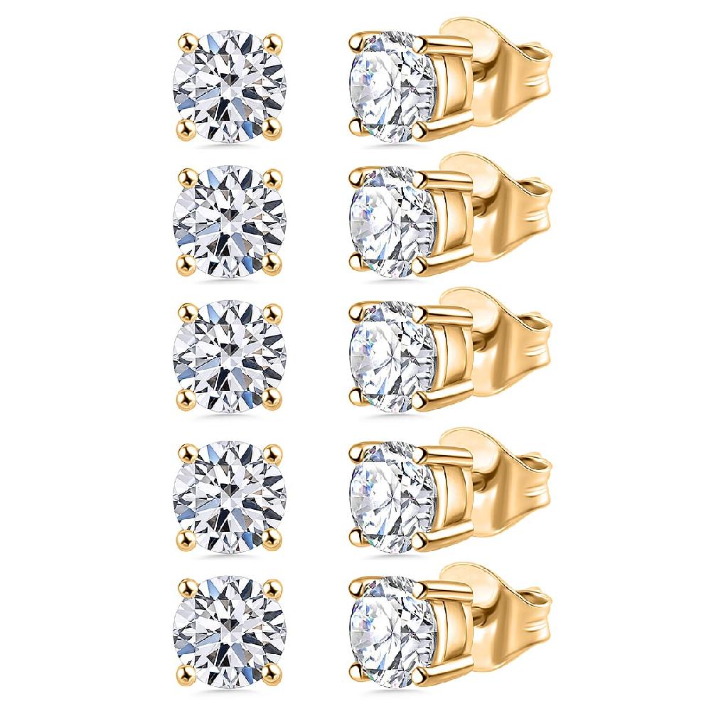 Set of 5 Luxuriant Lab Grown Diamond G-H SI 5.00 ctw Stud Earrings in Vermeil YG Over Sterling Silver