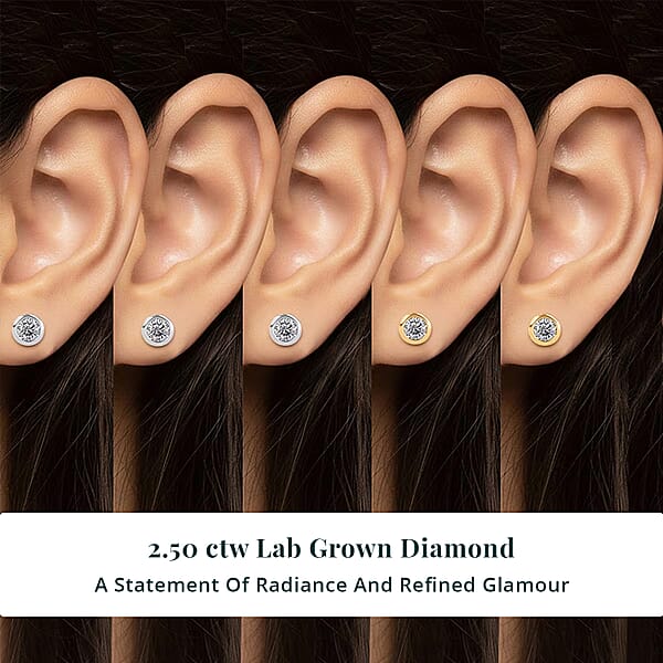 Set Of 5 - Luxuriant Lab Grown Diamond (G-H SI) Solitaire Stud Earrings In Rhodium And 18K Vermeil Yellow Gold Over Sterling Silver 2.50 Ctw (Del. In 10-12 Days)