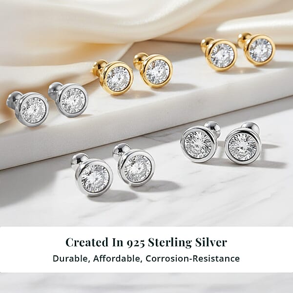 Set Of 5 - Luxuriant Lab Grown Diamond (G-H SI) Solitaire Stud Earrings In Rhodium And 18K Vermeil Yellow Gold Over Sterling Silver 2.50 Ctw (Del. In 10-12 Days)