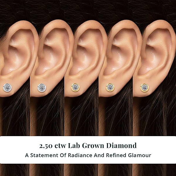 Set Of 5 - Luxuriant Lab Grown Diamond (G-H SI) Solitaire Stud Earrings In 18K Vermeil Yellow Gold And Rhodium Over Sterling Silver 2.50 Ctw (Del. In 10-12 Days)