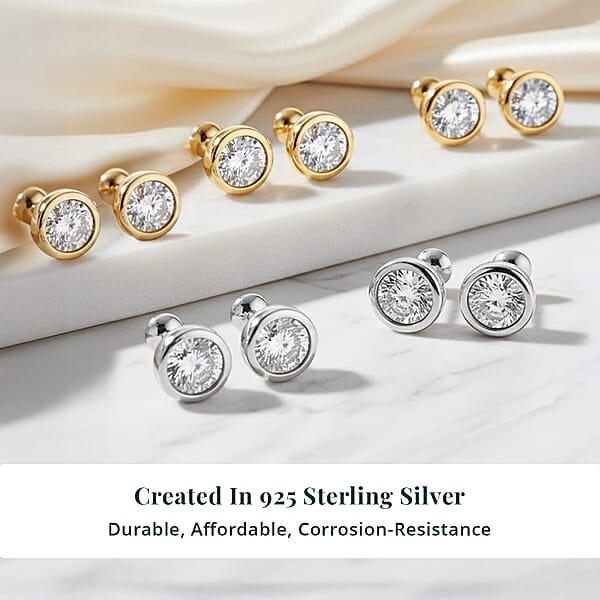Set Of 5 - Luxuriant Lab Grown Diamond (G-H SI) Solitaire Stud Earrings In 18K Vermeil Yellow Gold And Rhodium Over Sterling Silver 2.50 Ctw (Del. In 10-12 Days)
