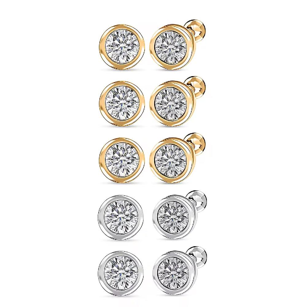 Set of 5 - Luxuriant Lab Grown Diamond (G-H SI) Solitaire Stud Earrings in 18K Vermeil Yellow Gold and Rhodium Over Sterling Silver 2.50 ctw (Del. In 10-12 Days)