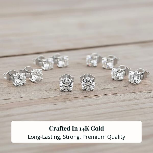Set Of 5 Luxuriant Lab Grown Diamond G SI1 5.00 Ctw Solitaire Stud Earrings In 14K White Gold