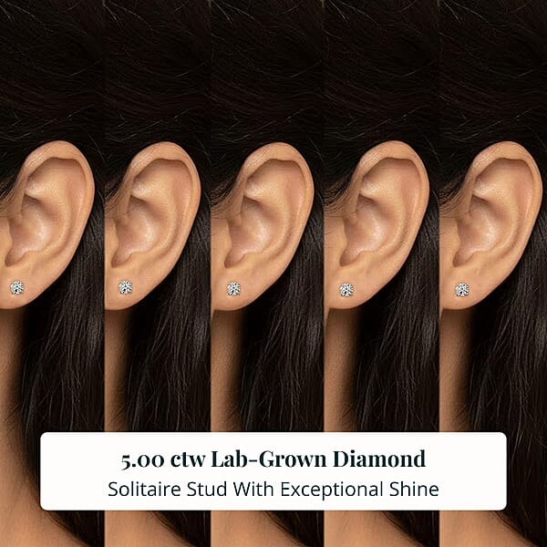Set Of 5 Luxuriant Lab Grown Diamond G SI1 5.00 Ctw Solitaire Stud Earrings In 14K Yellow Gold