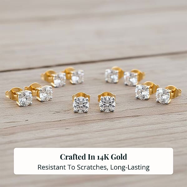 Set Of 5 Luxuriant Lab Grown Diamond G SI1 5.00 Ctw Solitaire Stud Earrings In 14K Yellow Gold