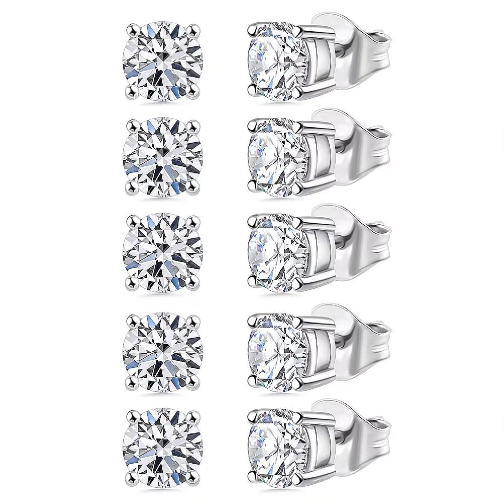 Set of 5 Luxuriant Lab Grown Diamond G SI1 5.00 ctw Solitaire Stud Earrings in 14K White Gold