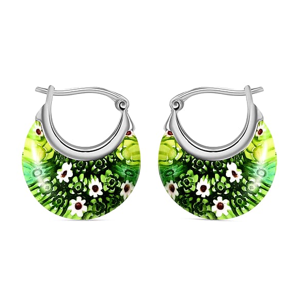 Set Of 5 Multi Color Murano Style Basket Earrings In Stainless Steel (Del. In 10-12 Days)