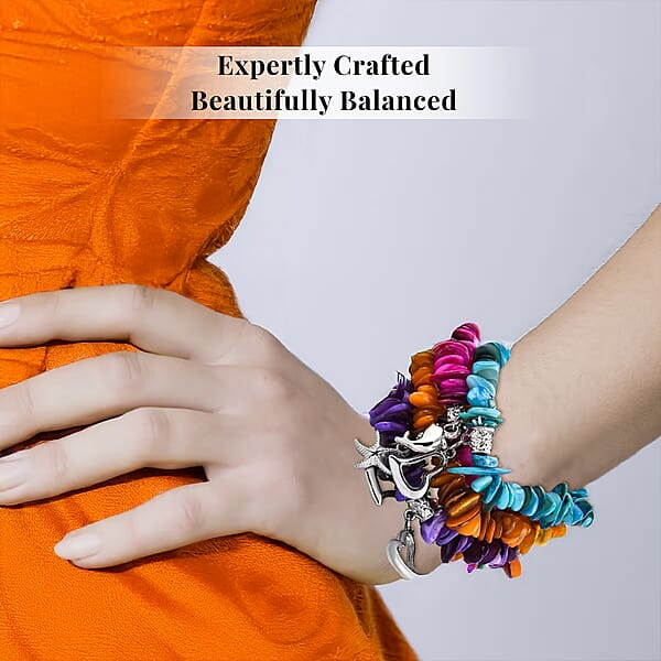 Set Of 5 Multi Color Shell Stretch Bracelet Charm Bracelets For Women