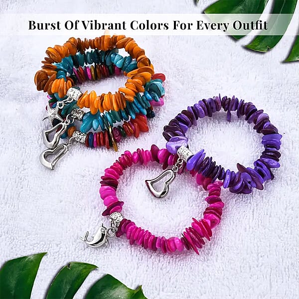 Set Of 5 Multi Color Shell Stretch Bracelet Charm Bracelets For Women