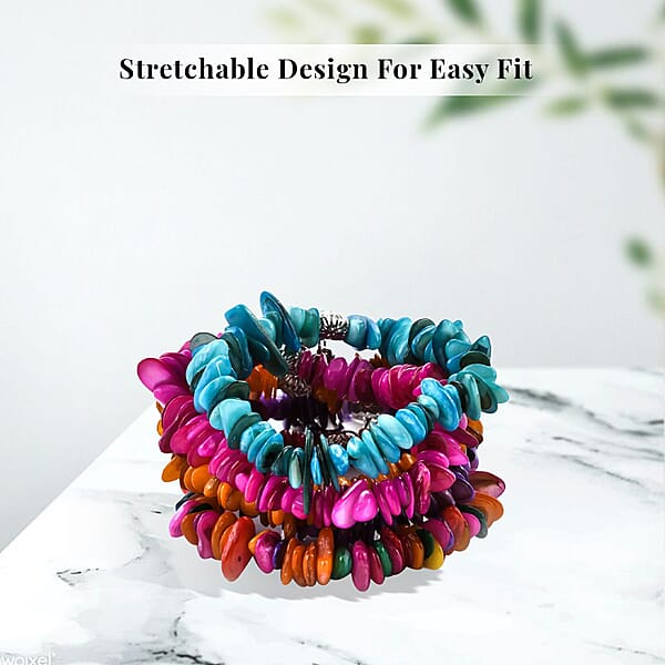 Set Of 5 Multi Color Shell Stretch Bracelet Charm Bracelets For Women