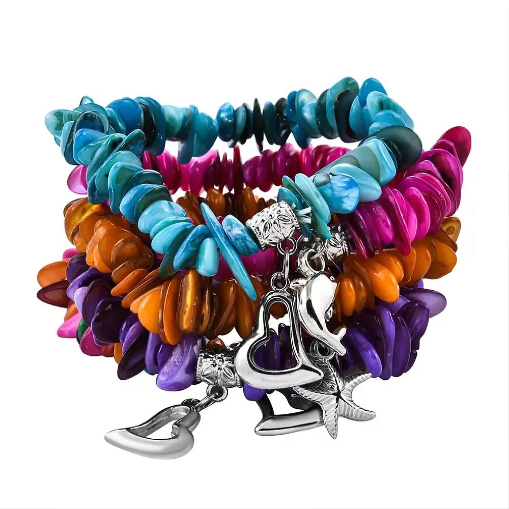 Set of 5 Multi Color Shell Stretch Bracelet Charm Bracelets For Women