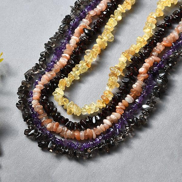 Set Of 5 Multi Gemstone Chips Necklace 1466.00 Ctw (30 Inches)