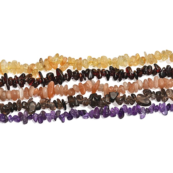 Set Of 5 Multi Gemstone Chips Necklace 1466.00 Ctw (30 Inches)