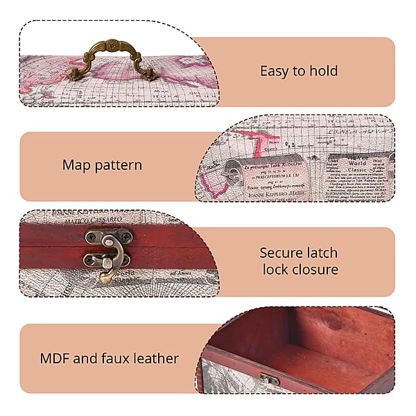 Set Of 5 Silver Map Embossed MDF And Faux Leather Mixing Exquisit Jewelry Chest Box