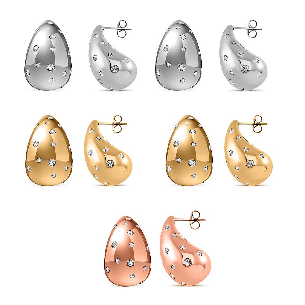 Set of 5 Simulated Diamond 5.00 ctw Raindrop Earrings in ION Plated Yellow Rose Gold and Stainless Steel