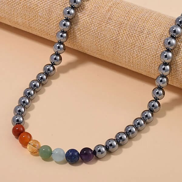 Seven Chakra Terahertz 350.00 Ctw Beaded Necklace 20 Inches In Rhodium Over Sterling Silver
