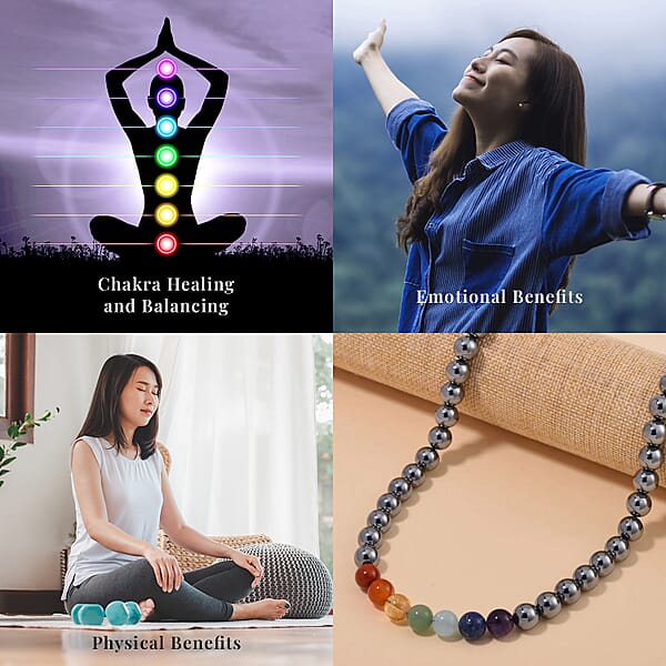 Seven Chakra Terahertz 350.00 Ctw Beaded Necklace 20 Inches In Rhodium Over Sterling Silver