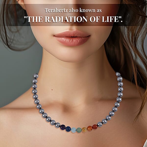 Seven Chakra Terahertz 350.00 Ctw Beaded Necklace 20 Inches In Rhodium Over Sterling Silver