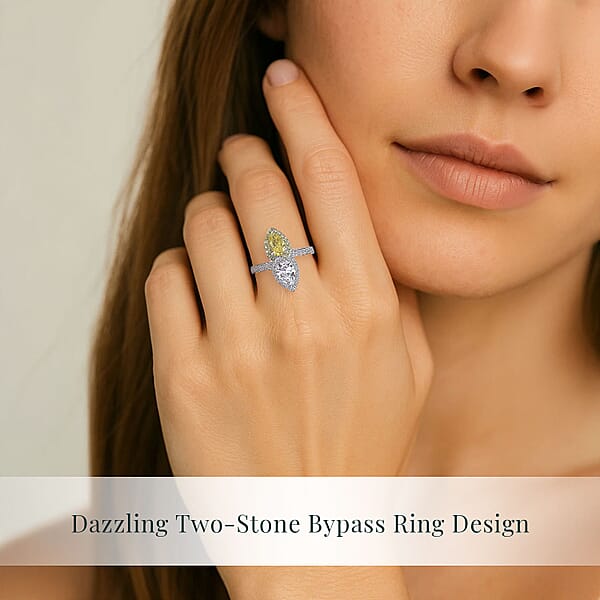 SGL Certified 950 Platinum Luxuriant Lab Grown Yellow And White Diamond (VS) Bypass Ring 2.50 Ctw