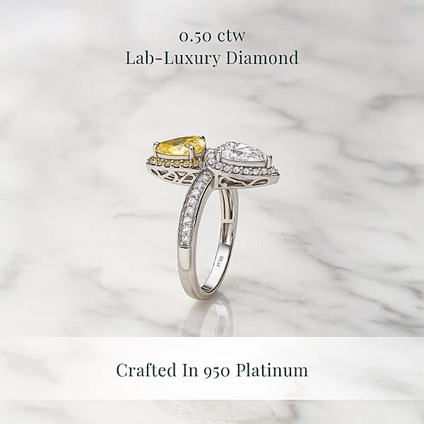 SGL Certified 950 Platinum Luxuriant Lab Grown Yellow And White Diamond (VS) Bypass Ring 2.50 Ctw