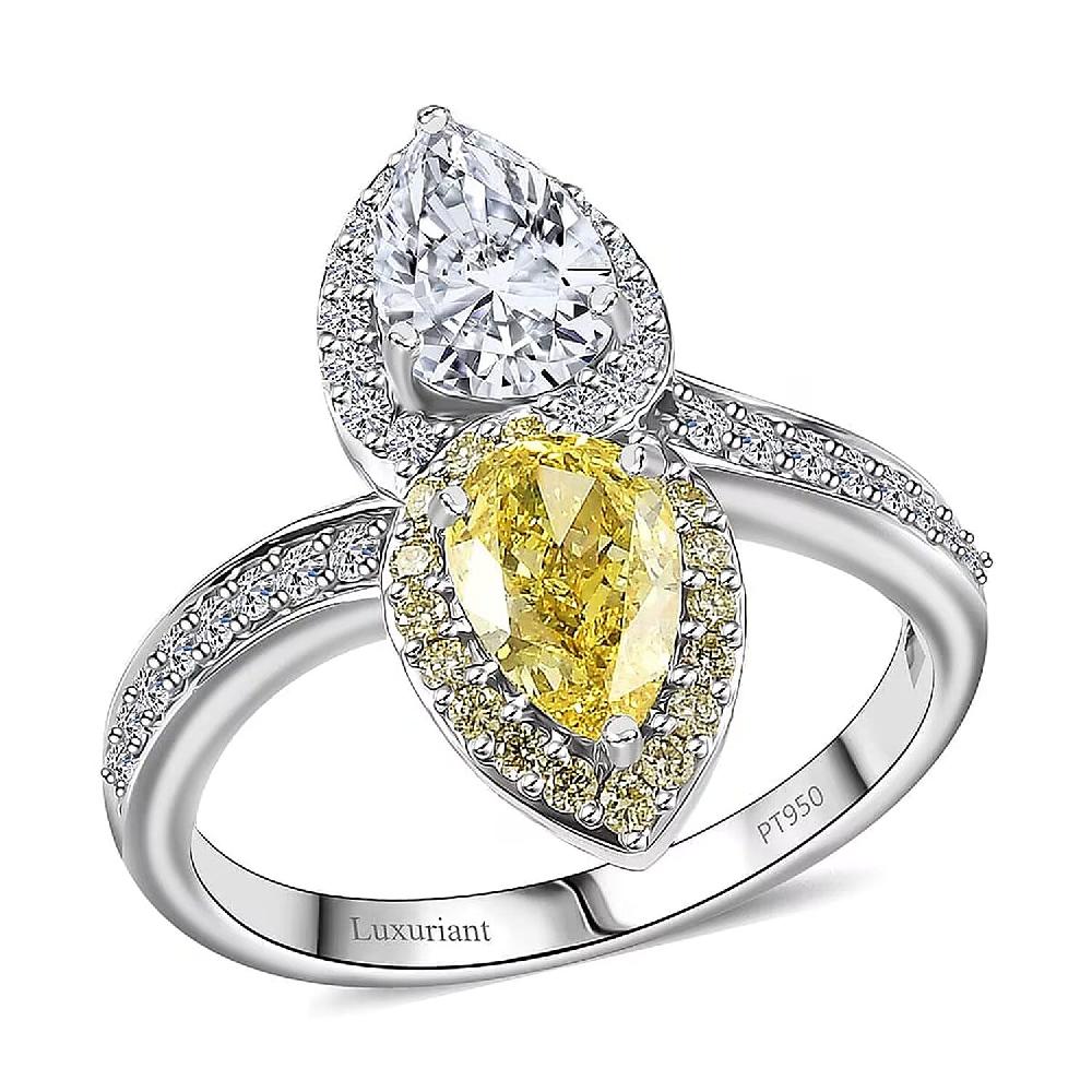 SGL Certified 950 Platinum Luxuriant Lab Grown Yellow and White Diamond (VS) Bypass Ring 2.50 ctw