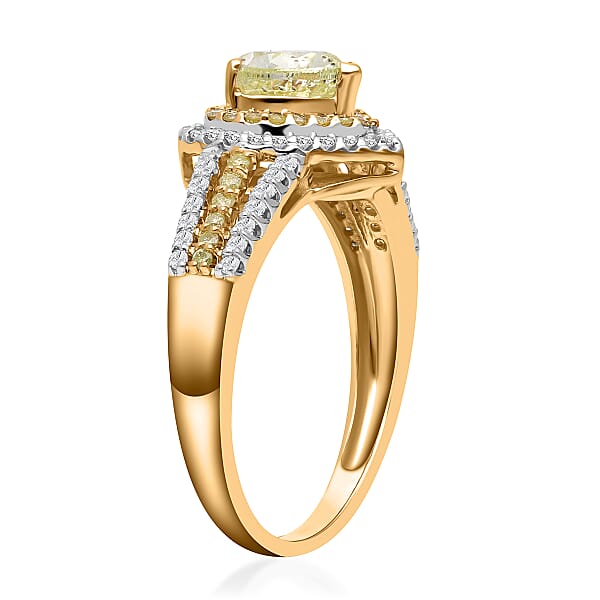 SGL Certified Luxoro 14K Yellow Gold Natural Yellow And White Diamond I1-I2 Heart Ring 4.10 Grams 1.50 Ctw